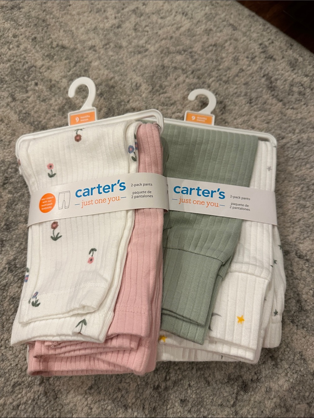 Carter's 2-Pack Rib Knit Pants in Pink, Green & White Floral